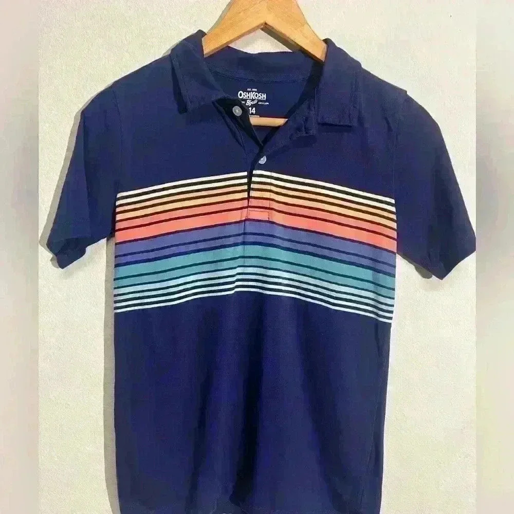 OshKosh B'gosh Boys‎ Stripped Jersey Polo Shirt 14 Shirt Sleeve -Yarn Dyed Chest